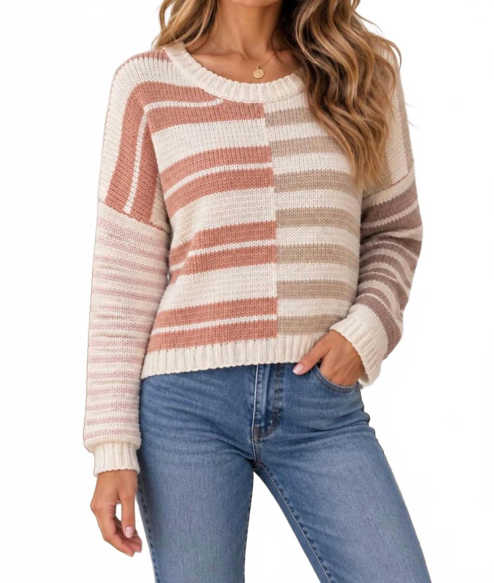 NEW EE:SOME cozy striped round neck sweater in cream